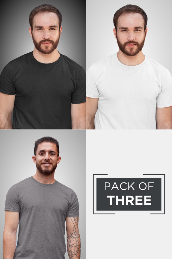 Pack Of 3 Plain T-Shirts White Black And Charcoal Melange For Men - WowWaves
