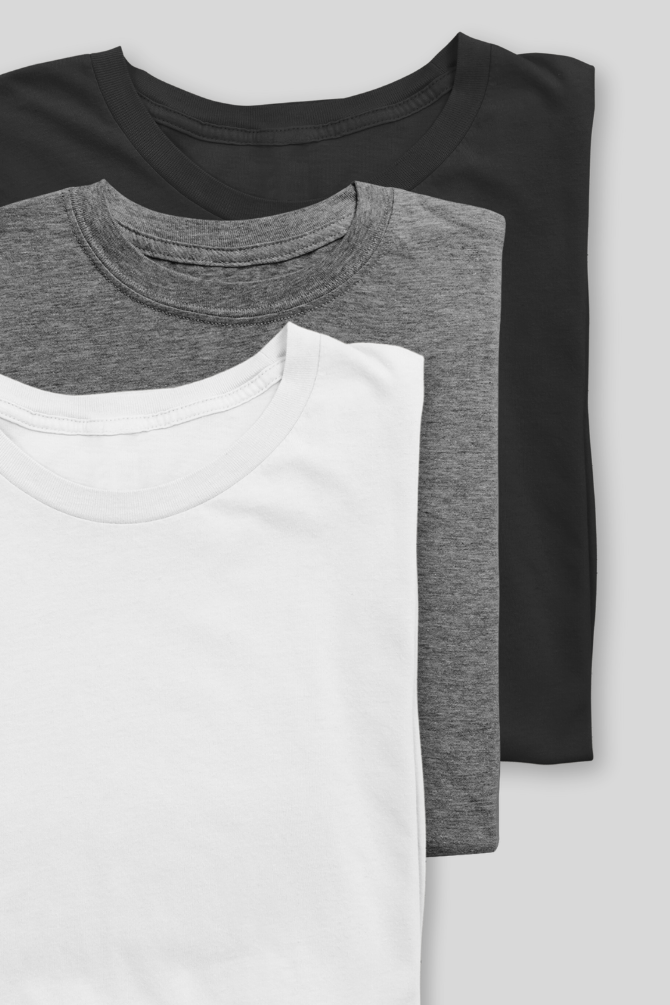 Pack Of 3 Plain T-Shirts White Black And Charcoal Melange For Men - WowWaves - 1