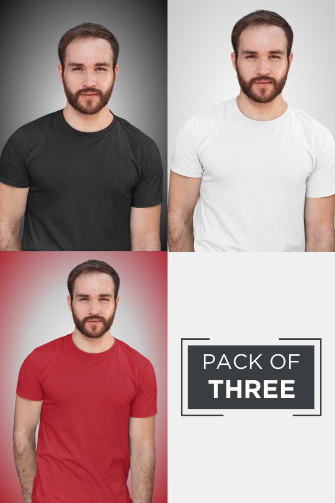 Pack Of 3 Plain T-Shirts White Black And Red For Men - WowWaves - 1