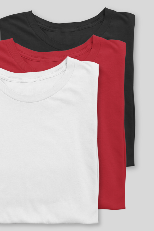 Pack Of 3 Plain T-Shirts White Black And Red For Men - WowWaves