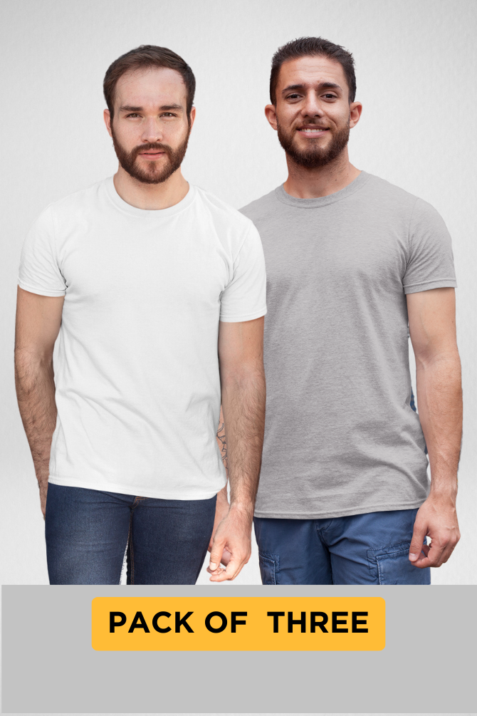 White And Grey Melange Plain T-Shirts Combo For Men - WowWaves