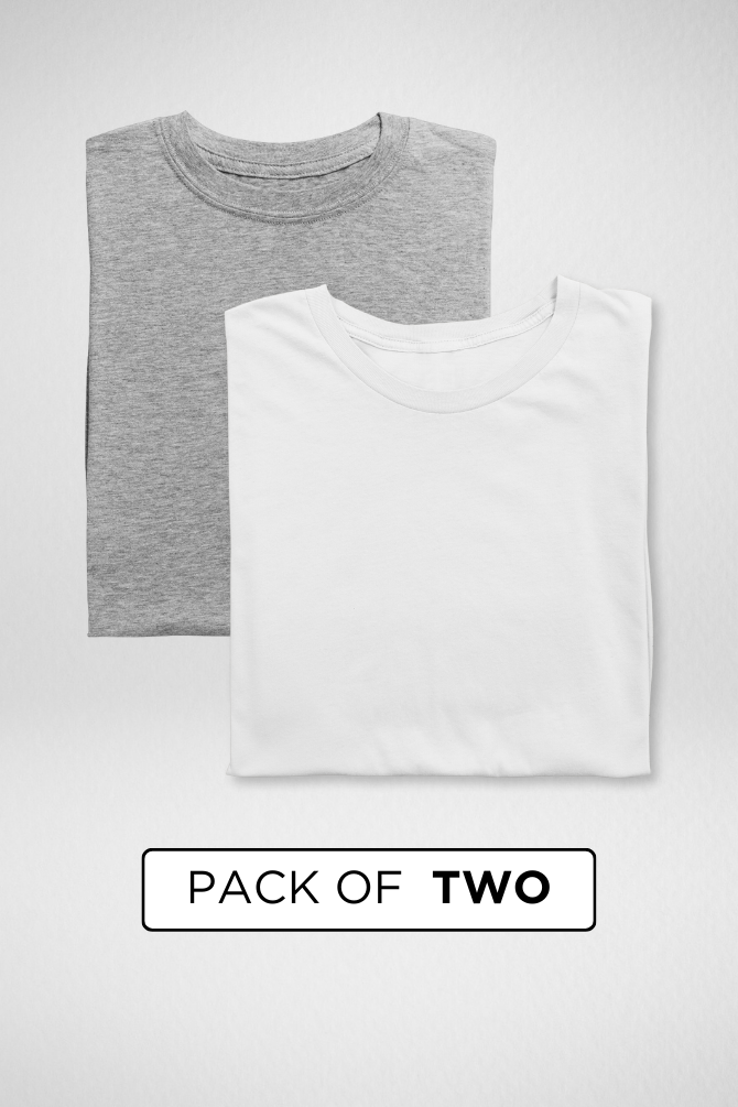 White And Grey Melange Plain T-Shirts Combo For Men - WowWaves - 1