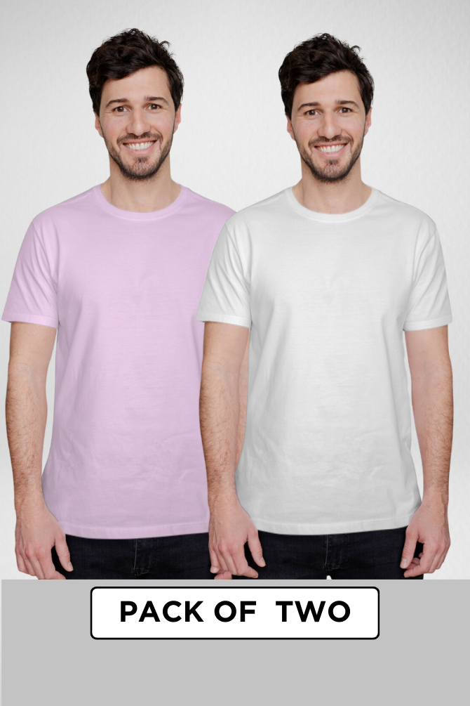 White And Light Pink Plain T-Shirts Combo For Men - WowWaves - 1