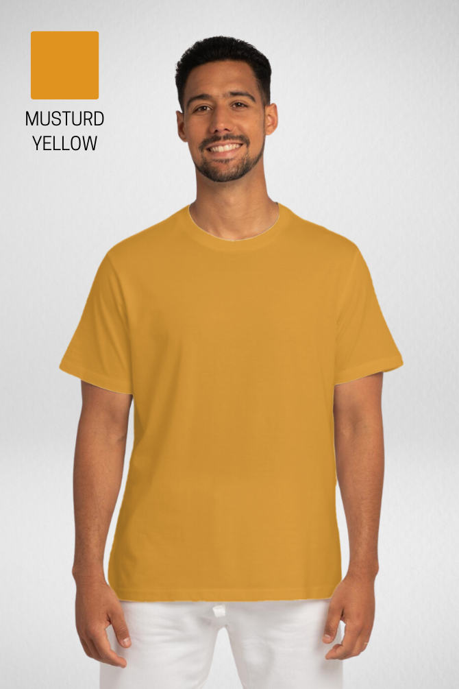 Pack Of 3 Plain T-Shirts White Navy Blue And Mustard Yellow For Men - WowWaves - 4