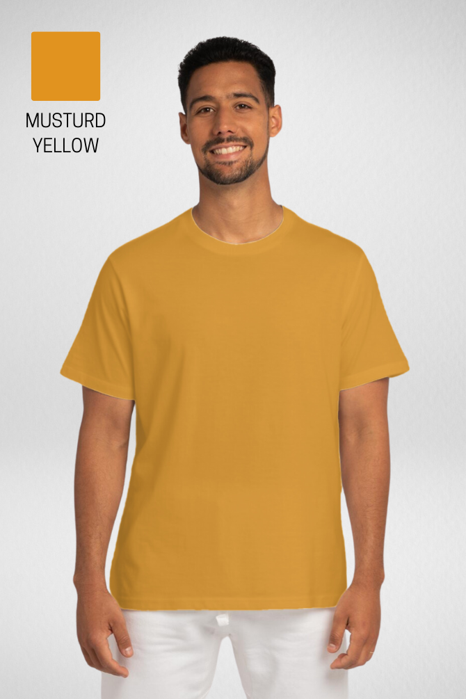 Pack Of 3 Plain T-Shirts White Petrol Blue And Mustard Yellow For Men - WowWaves - 3