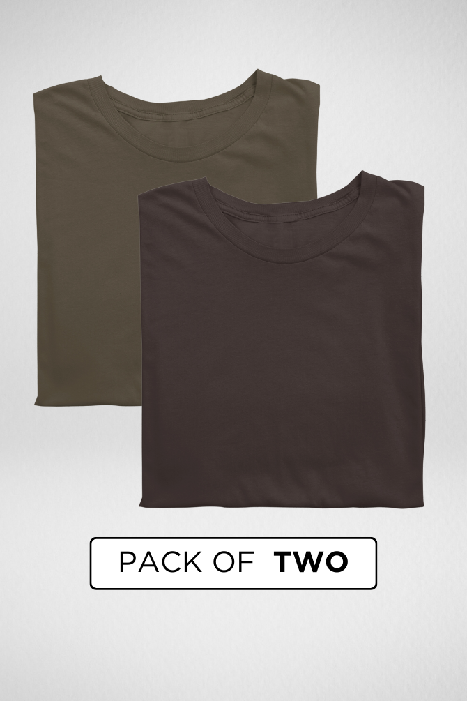 Coffee Brown And Olive Green Plain T-Shirts Combo For Men - WowWaves - 1