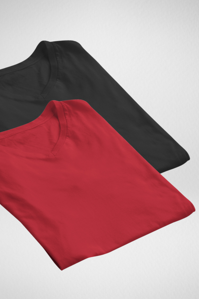 Black And Red V Neck T-Shirts Combo For Men - WowWaves - 1