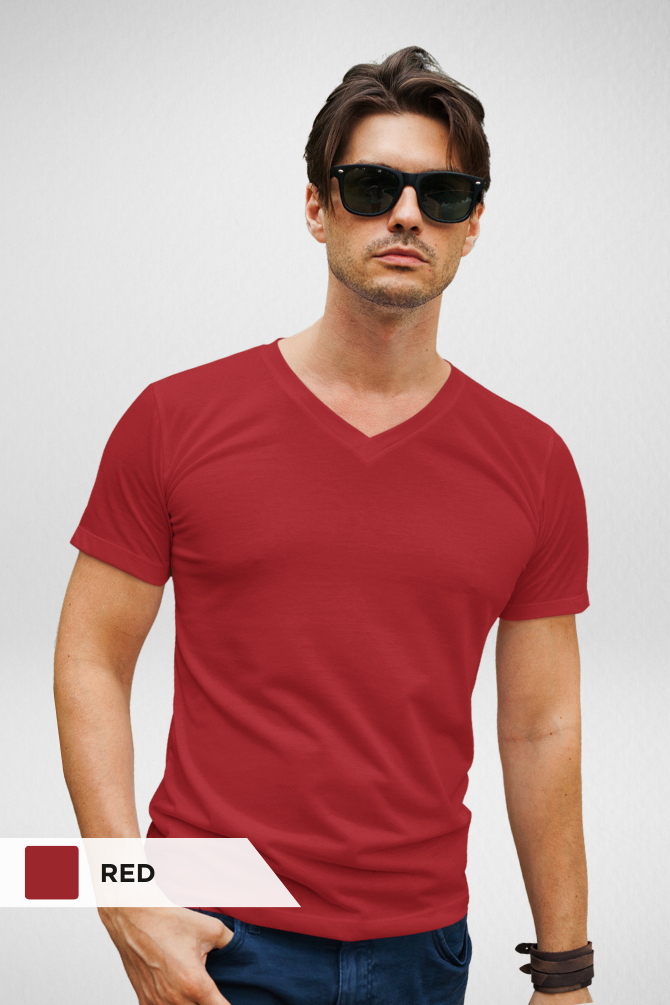 Pack Of 3 V Neck T-Shirts Navy Blue Red And Black For Men - WowWaves - 2