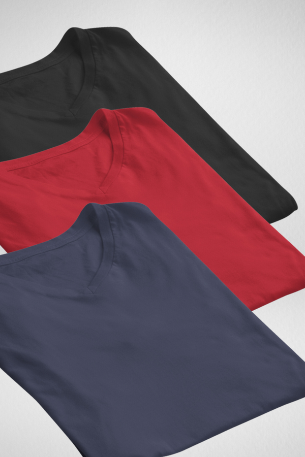 Pack Of 3 V Neck T-Shirts Navy Blue Red And Black For Men - WowWaves