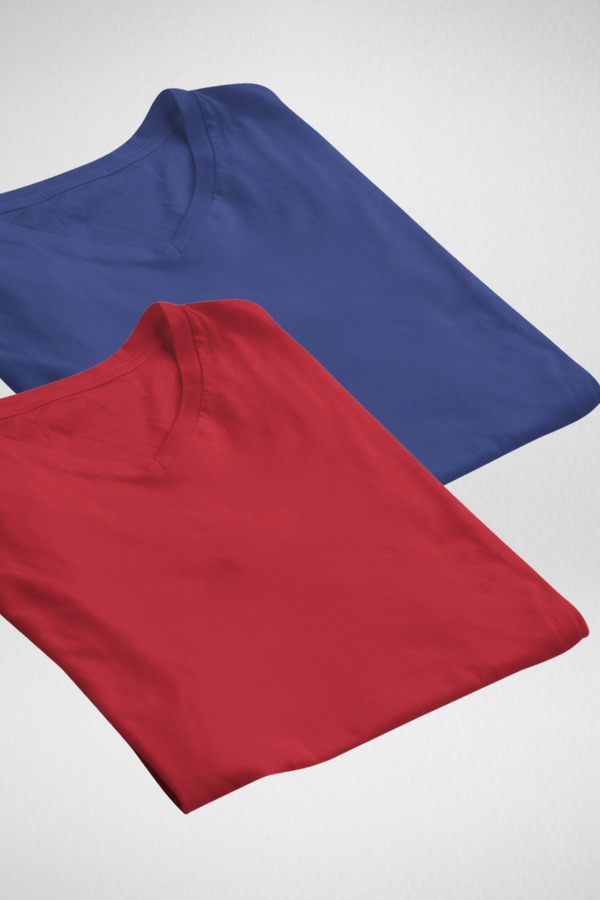 Red And Royal Blue V Neck T-Shirts Combo For Men - WowWaves