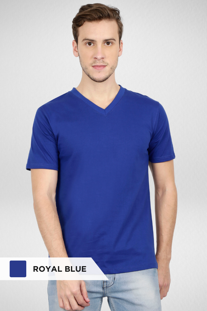 Red And Royal Blue V Neck T-Shirts Combo For Men - WowWaves - 3