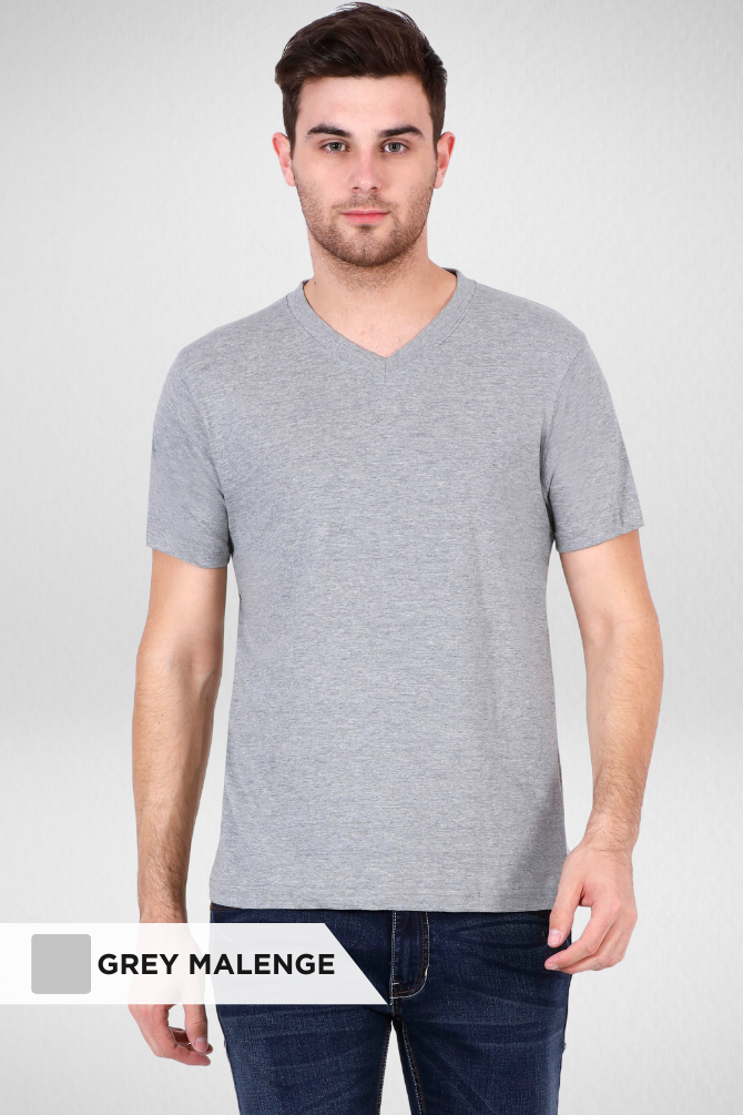 Pack Of 3 V Neck T-Shirts White Black And Grey Melange For Men - WowWaves - 3