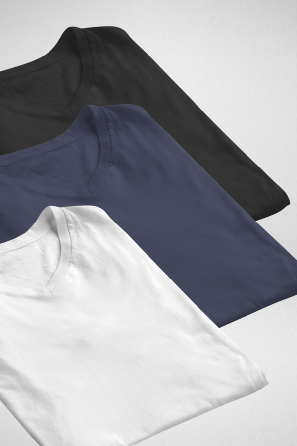 Pack Of 3 V Neck T-Shirts White Black And Navy Blue For Men - WowWaves