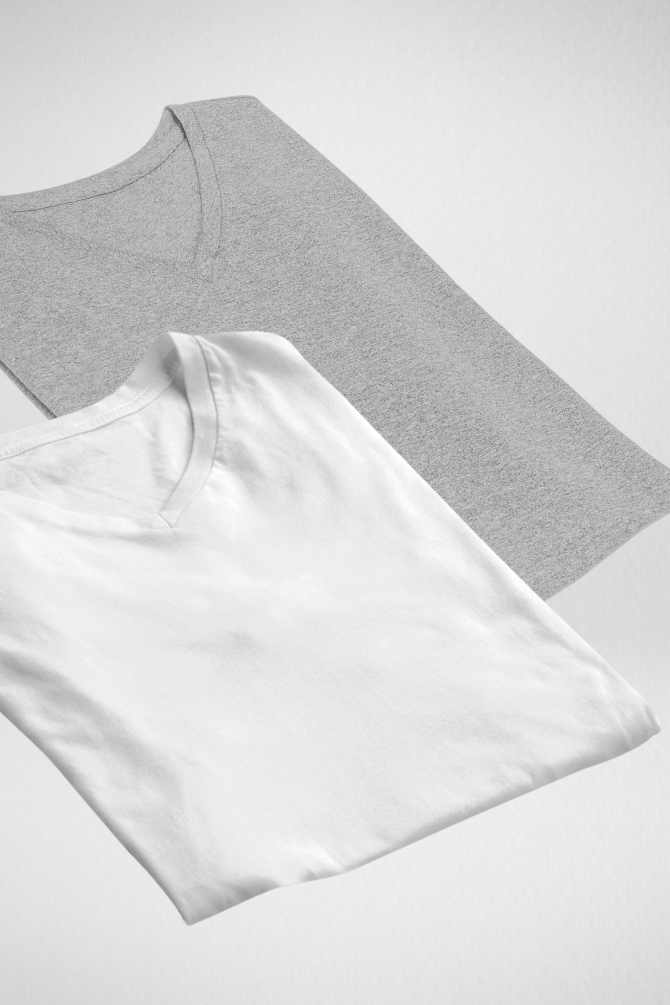 White And Grey Melange V Neck T-Shirts Combo For Men - WowWaves - 1