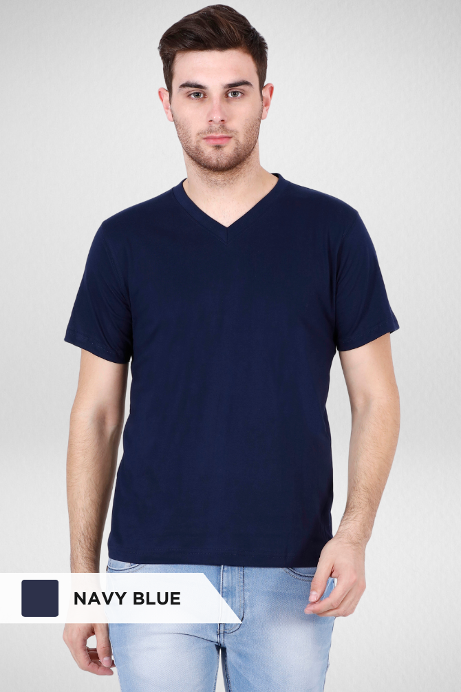 White And Navy Blue V Neck T-Shirts Combo For Men - WowWaves - 2