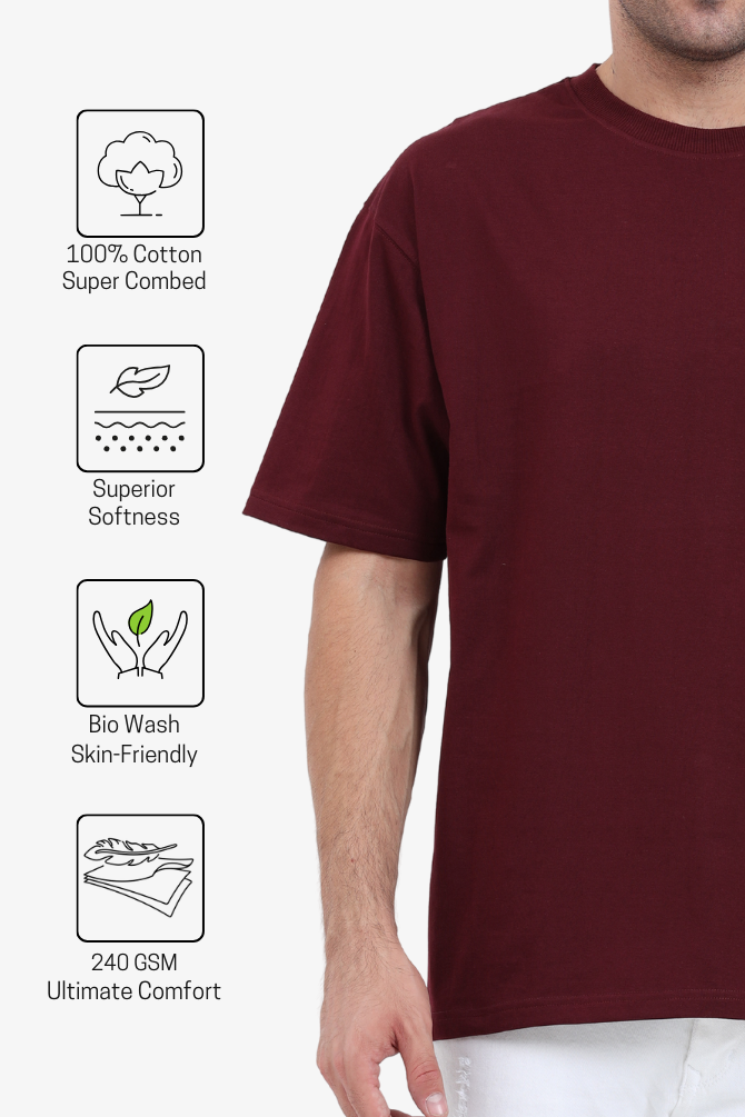 Maroon Oversized T-Shirt For Men - WowWaves - 3