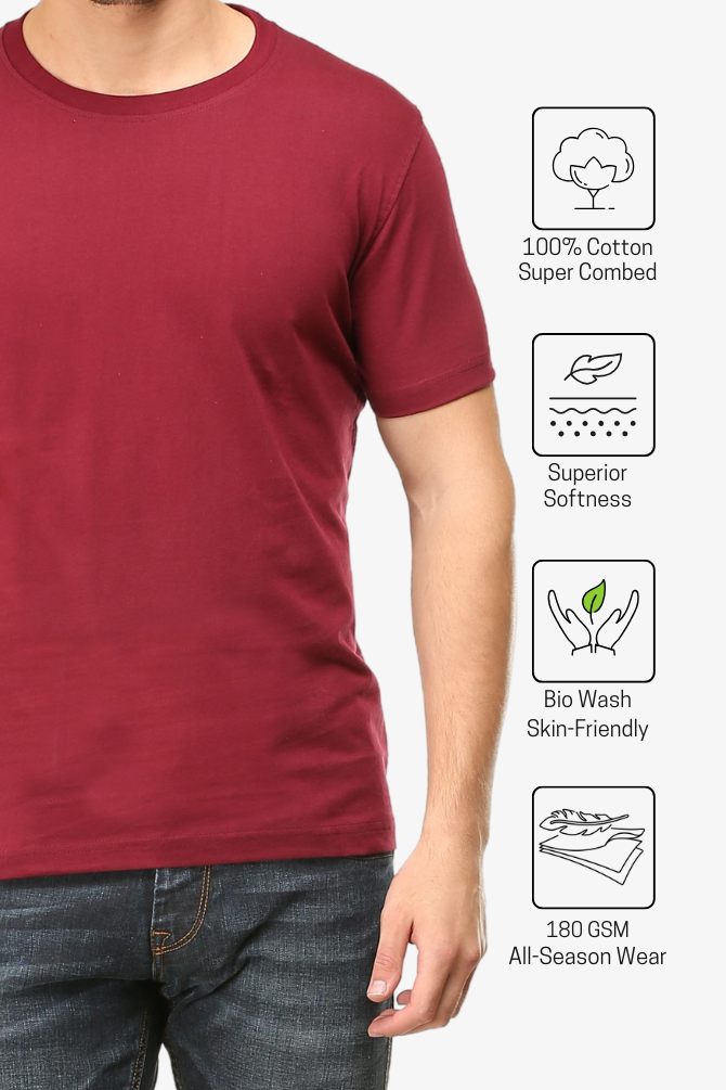 Maroon T-Shirt For Men - WowWaves - 6