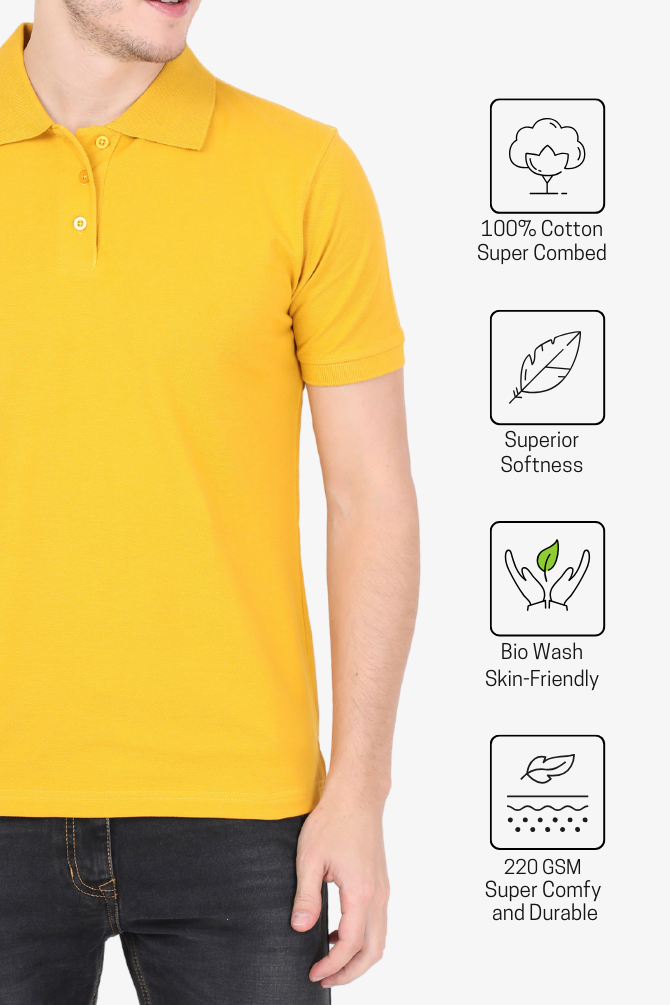 Mustard Yellow Polo T-Shirt For Men - WowWaves - 3