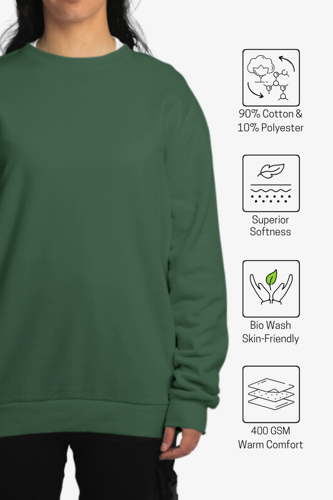 Bottle Green Oversized Sweatshirt For Women - WowWaves - 3