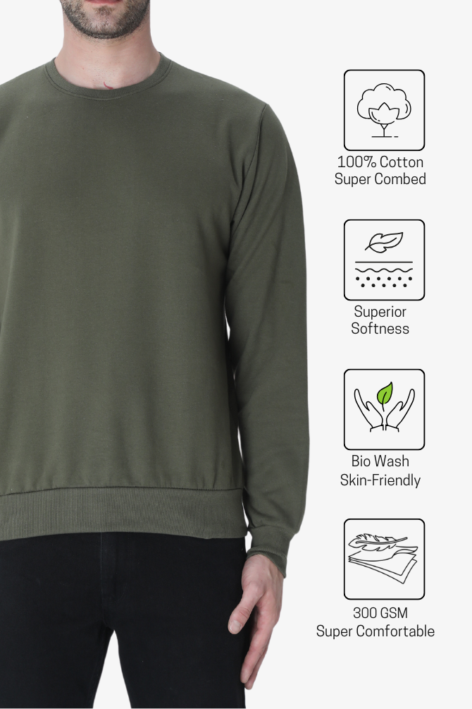 Olive Green Sweatshirt For Men - WowWaves - 3