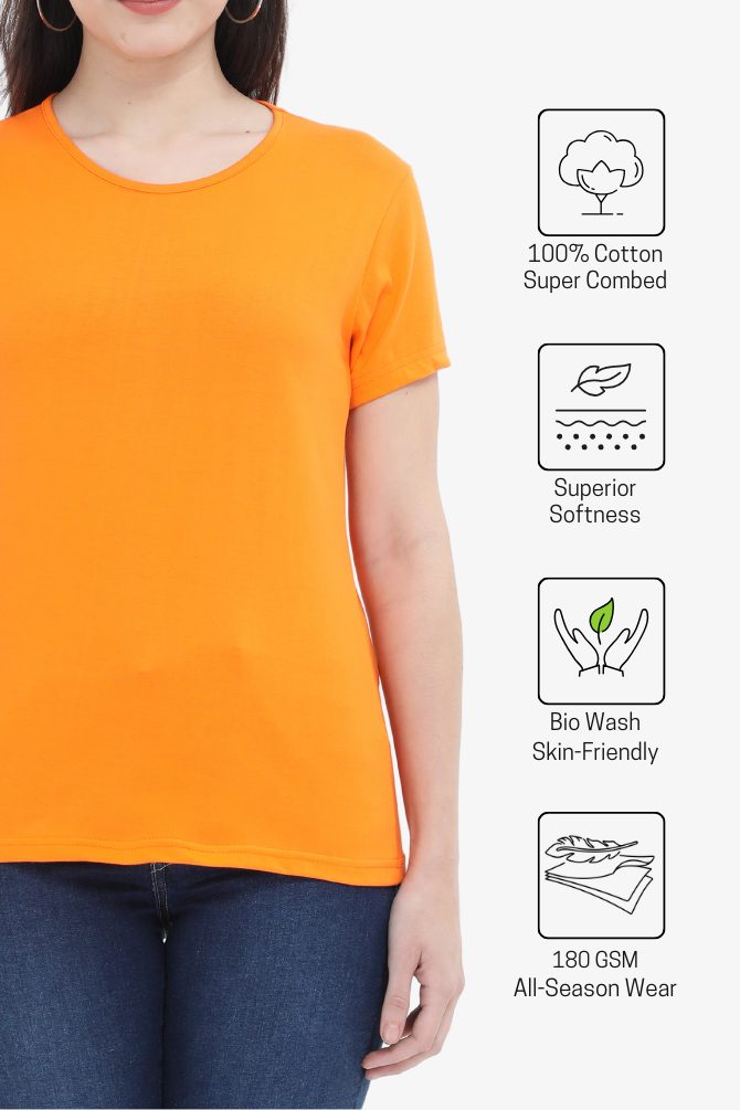 Orange Scoop Neck T-Shirt For Women - WowWaves - 4