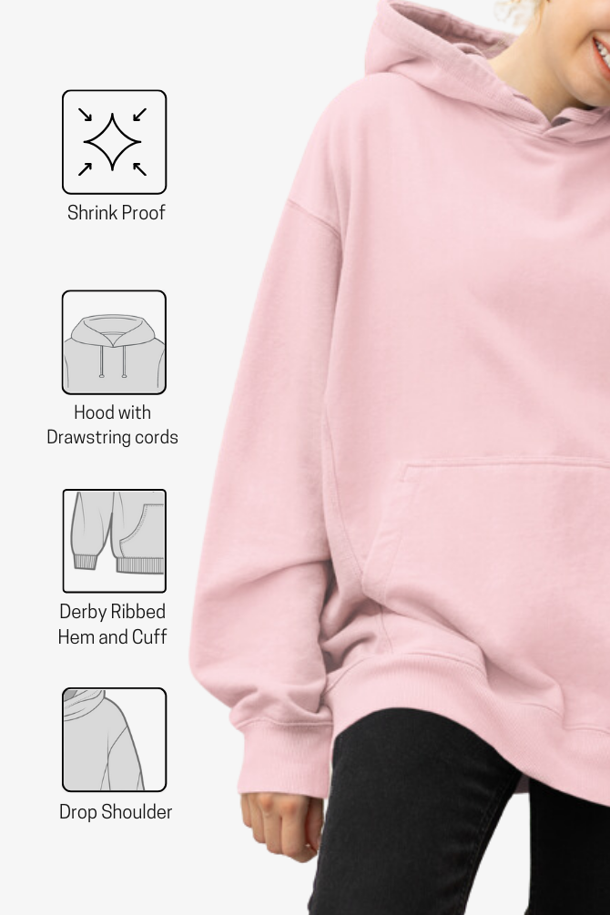 Light Pink Oversized Hoodie For Women - WowWaves - 7