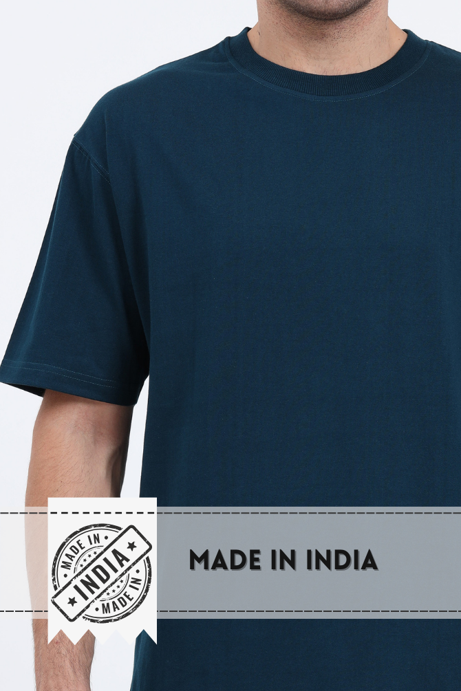 Petrol Blue Oversized T-Shirt For Men - WowWaves - 4