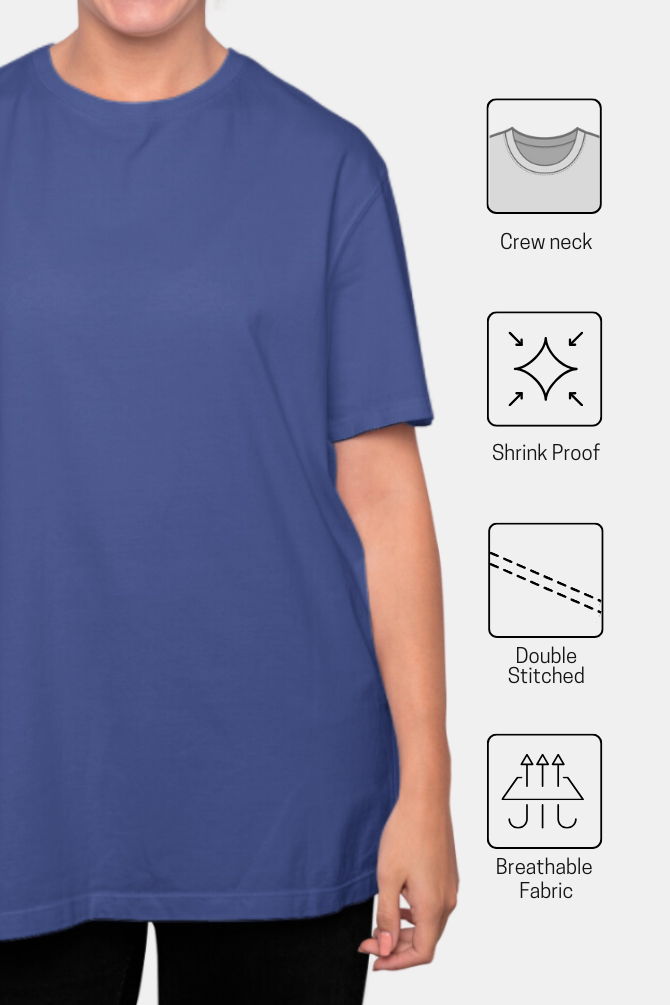 Royal Blue Oversized T-Shirt For Women - WowWaves - 6