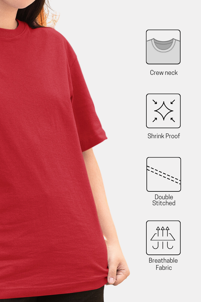 Red Oversized T-Shirt For Women - WowWaves - 6