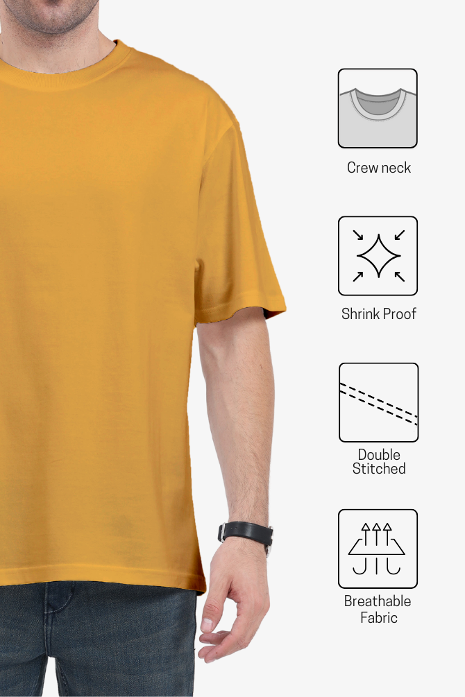 Golden Yellow Oversized T-Shirt For Men - WowWaves - 3