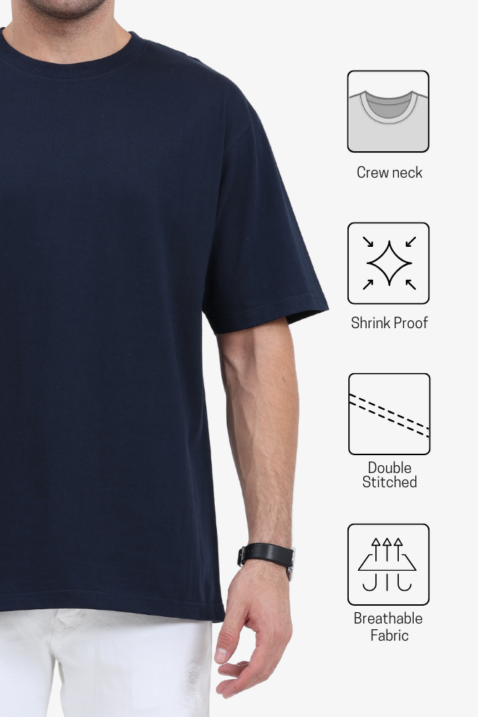 Navy Blue Lightweight Oversized T-Shirt For Men - WowWaves - 6