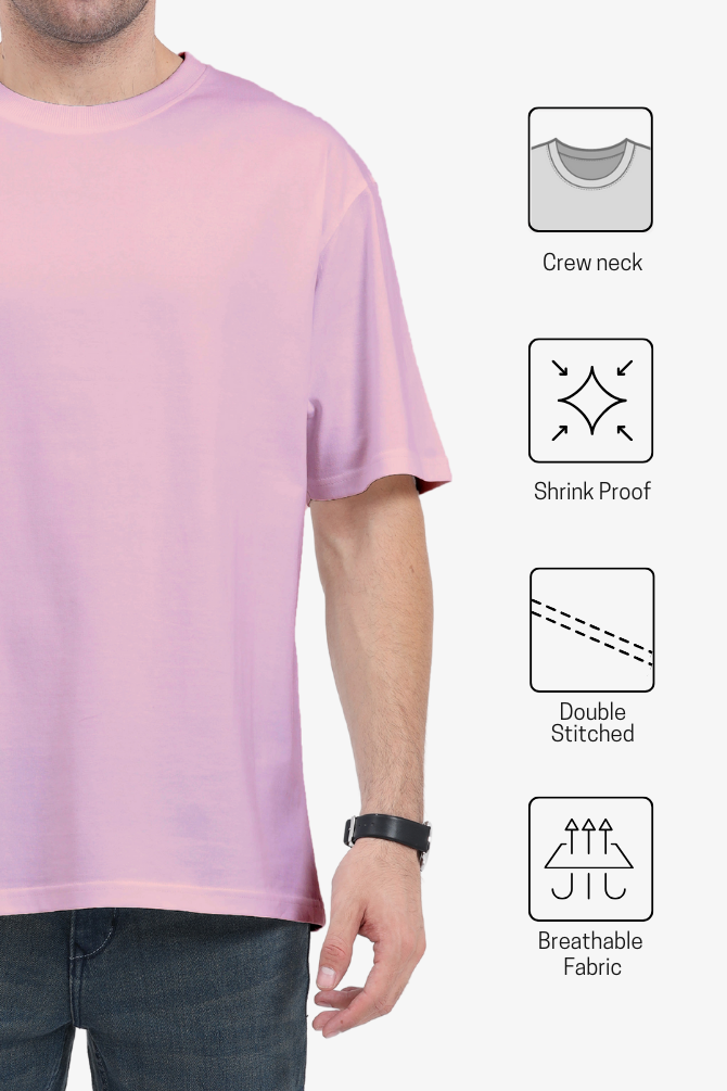 Light Pink Oversized T-Shirt For Men - WowWaves - 3