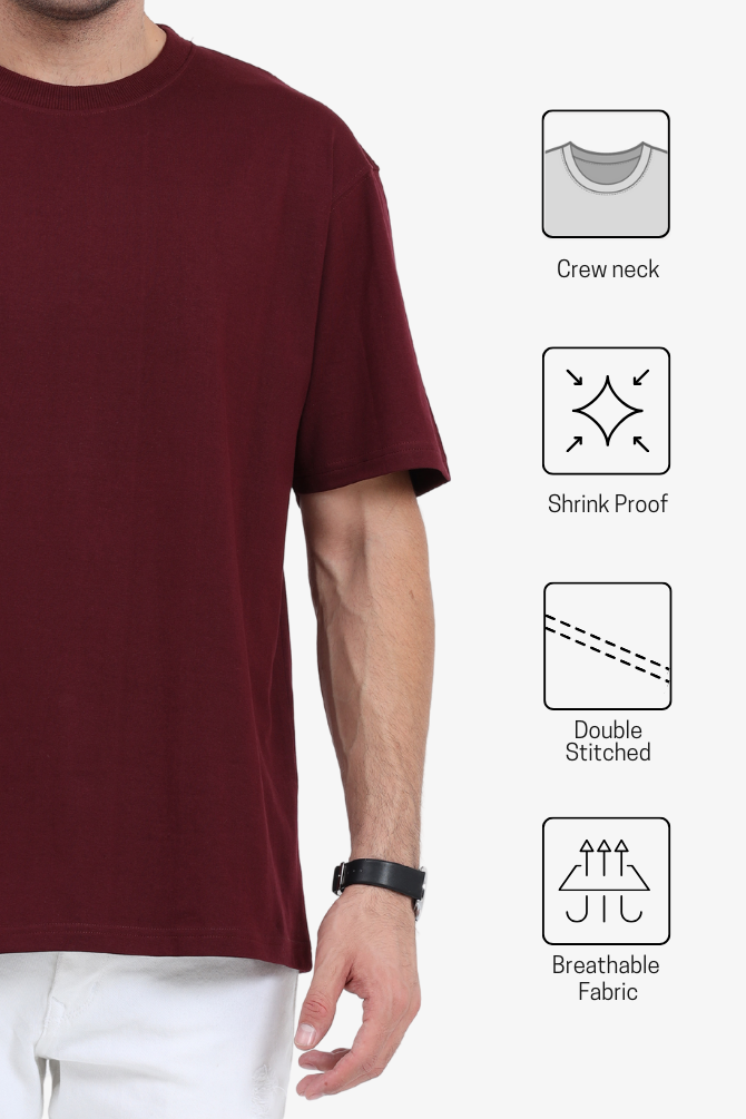 Maroon Oversized T-Shirt For Men - WowWaves - 2