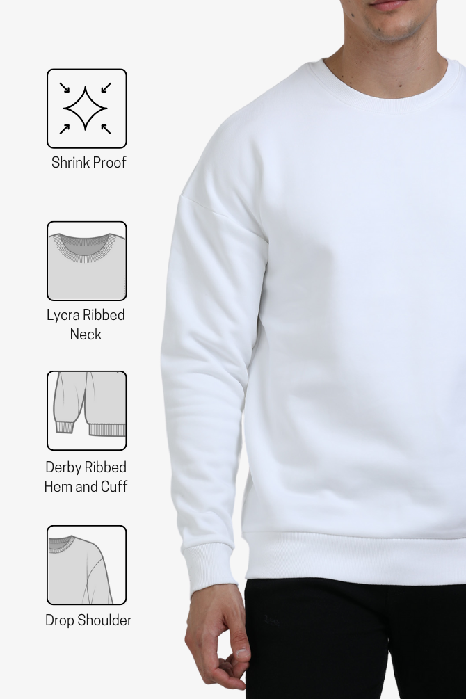 White Oversized Sweatshirt For Men - WowWaves - 4