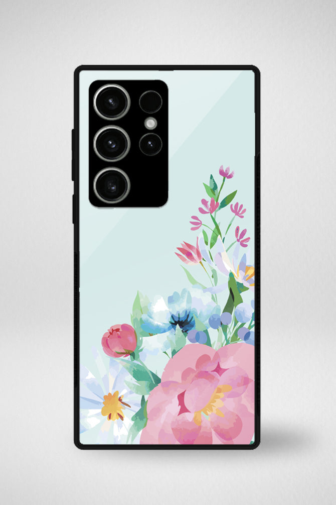 Blue watercolor flowers Glass Mobile Case - iPhone, Samsung & OnePlus -5