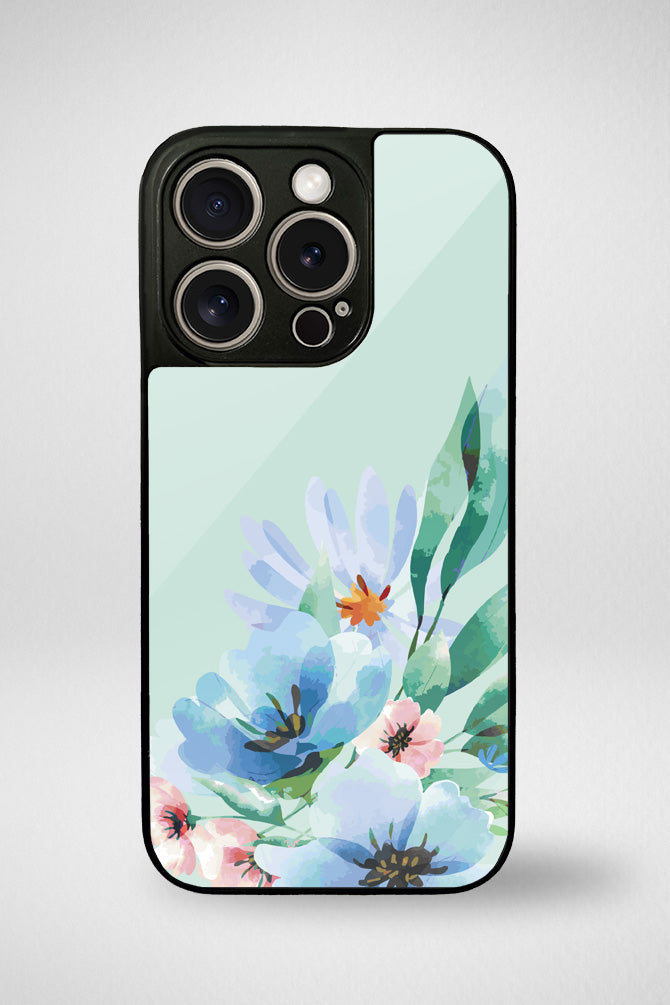 Blue watercolor flowers Glass Mobile Case - iPhone, Samsung & OnePlus -7