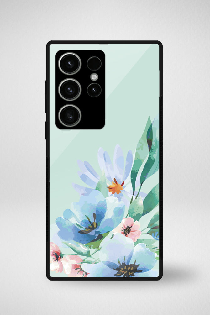 Blue watercolor flowers Glass Mobile Case - iPhone, Samsung & OnePlus -10