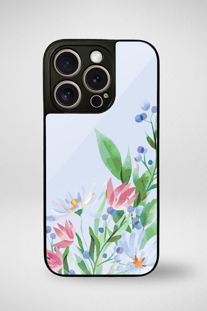 Blue watercolor flowers Glass Mobile Case - iPhone, Samsung & OnePlus -12