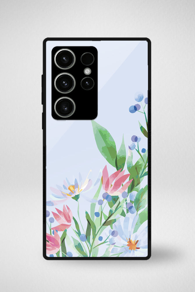 Blue watercolor flowers Glass Mobile Case - iPhone, Samsung & OnePlus -15