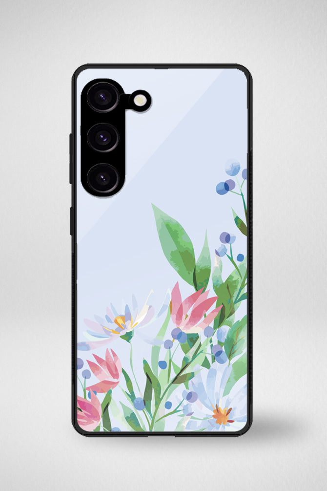 Blue watercolor flowers Glass Mobile Case - iPhone, Samsung & OnePlus -16