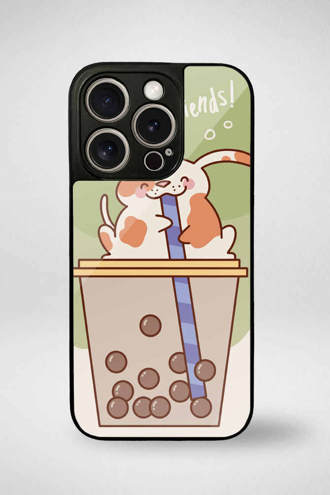 Kawaii animals in tea drinks Glass Mobile Case - iPhone, Samsung & OnePlus -2