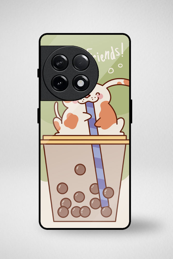 Kawaii animals in tea drinks Glass Mobile Case - iPhone, Samsung & OnePlus -3