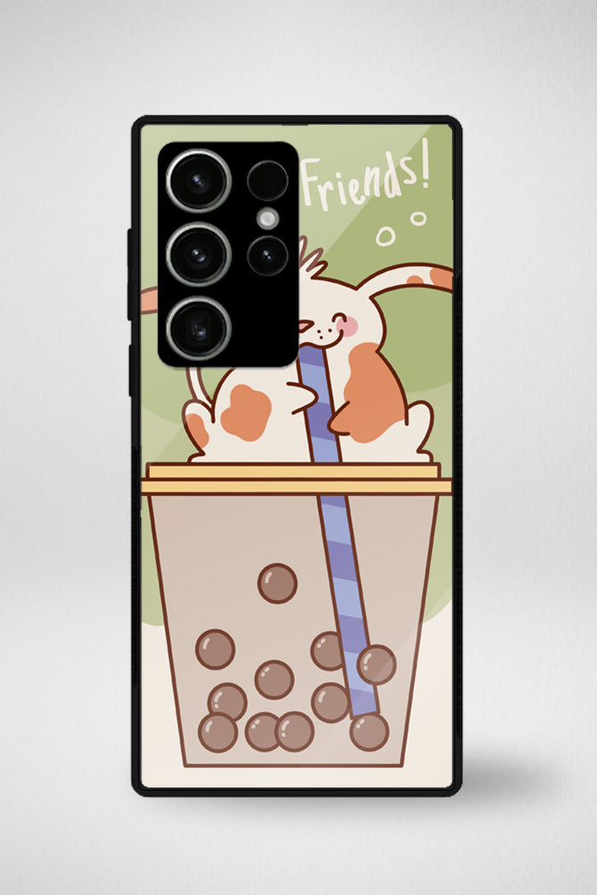 Kawaii animals in tea drinks Glass Mobile Case - iPhone, Samsung & OnePlus -5