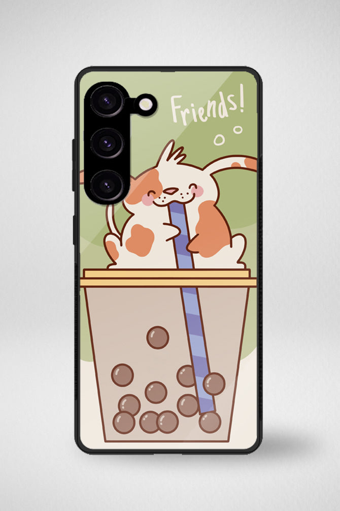 Kawaii animals in tea drinks Glass Mobile Case - iPhone, Samsung & OnePlus -6