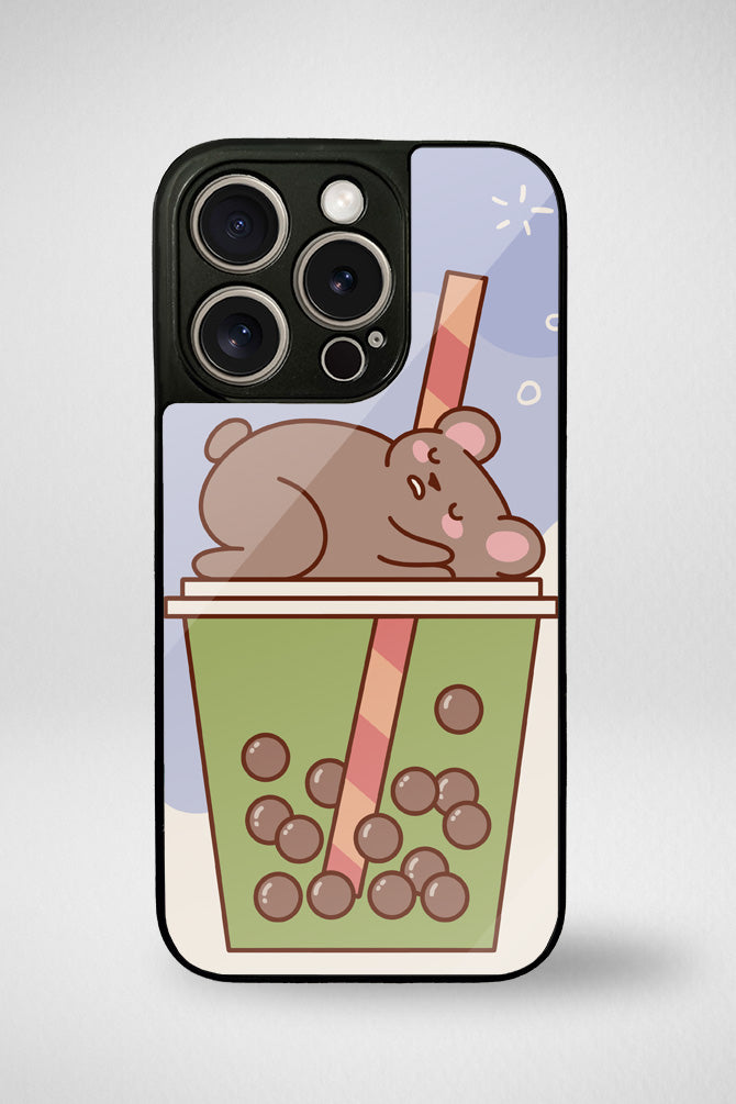 Kawaii animals in tea drinks Glass Mobile Case - iPhone, Samsung & OnePlus -7