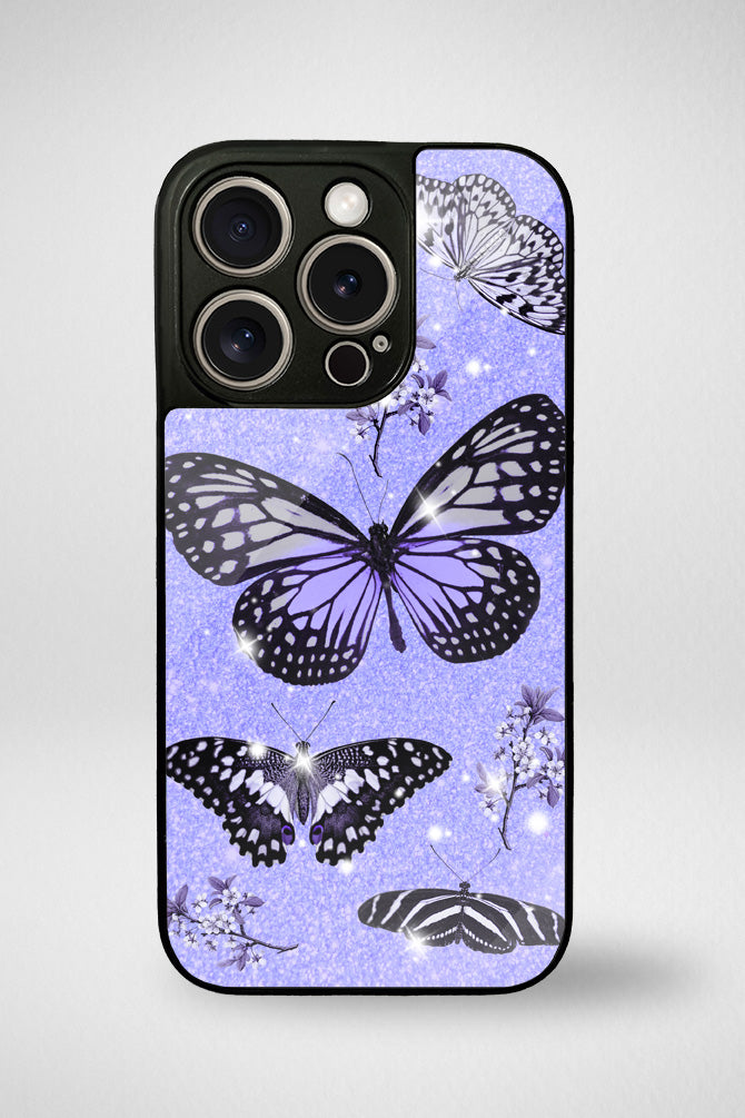 Butterflies glitter Glass Mobile Case - iPhone, Samsung & OnePlus -7