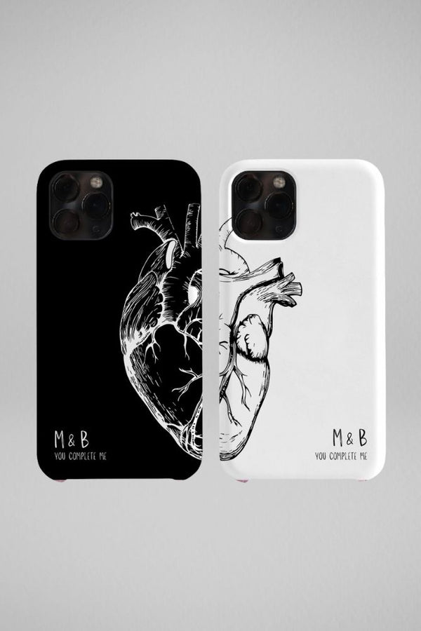 Black & White Heart Couple Customized Hard Mobile Case - iPhone, Samsung, OnePlus & Xiaomi