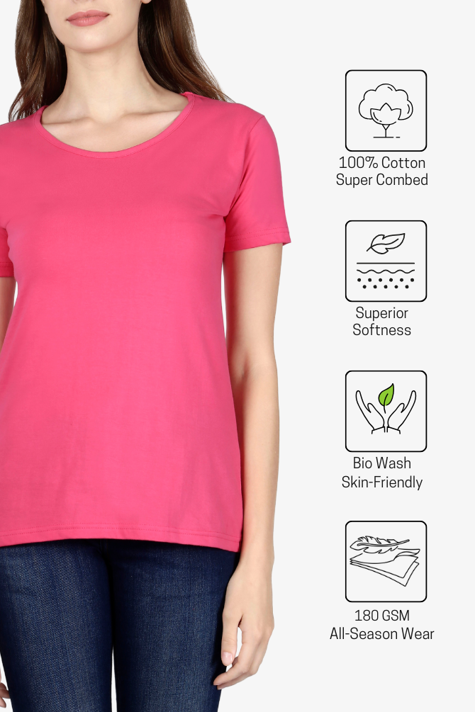 Pink Scoop Neck T-Shirt For Women - WowWaves - 6