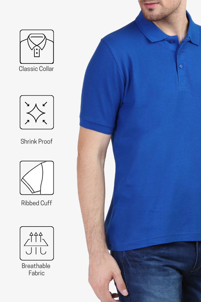 Royal Blue Polo T-Shirt For Men - WowWaves - 3