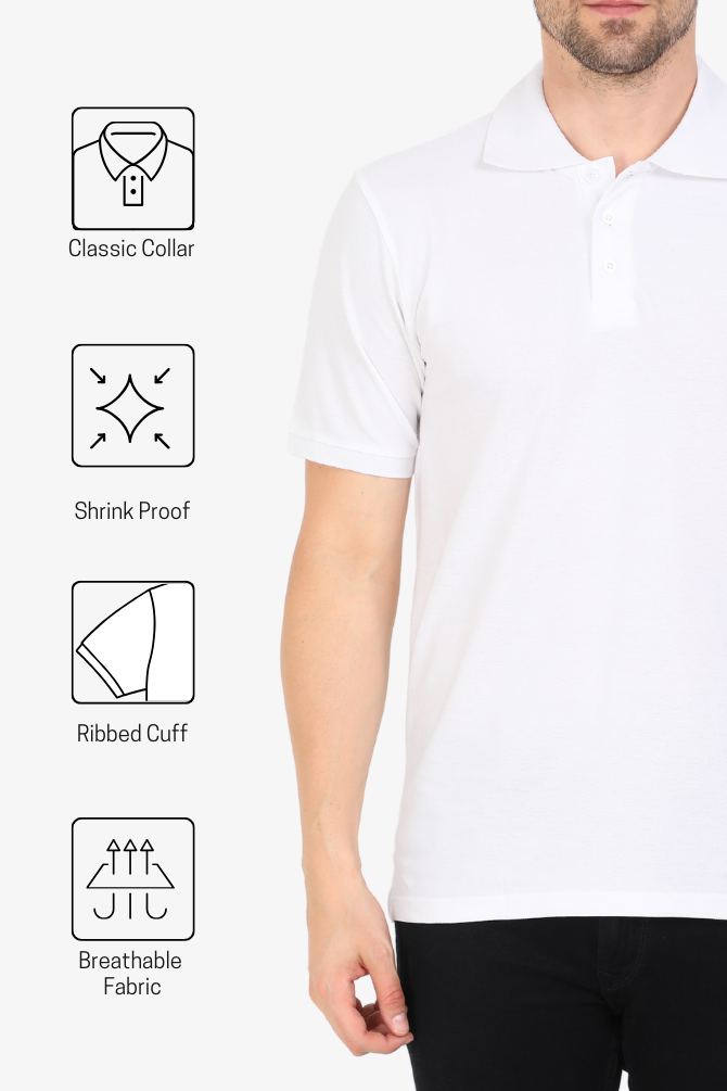 White Polo T-Shirt For Men - WowWaves - 4